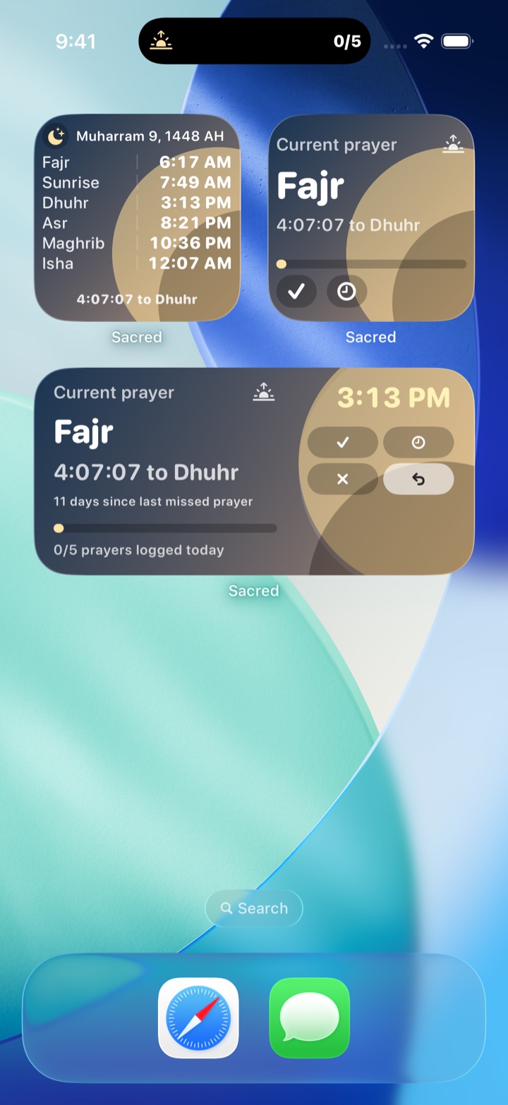 Sacred lock screen widgets.